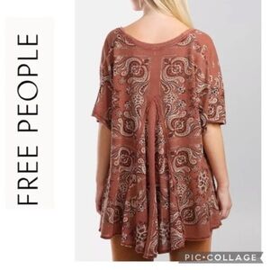 Free People Paisley Tunic in Rust Brown